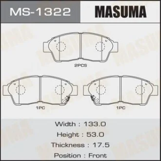 Колодка гальмівна передня Toyota Camry (-00), RAV 4 (-00) для MASUMA MS1322 фото товару