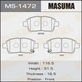 <strong>Колодка гальмівна передня Toyota Corolla (00-06), Prius (00-11), Yaris (01-05) MASUMA MS1472 (фото 1)</strong>