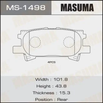 Колодка гальмівна передня Lexus RX 350 (06-08)/ Toyota Highlander (03-07) для MASUMA MS1498 фото товару