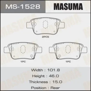 <strong>Колодка гальмівна задня Toyota Avensis (03-08) MASUMA MS1528 (фото 1)</strong>