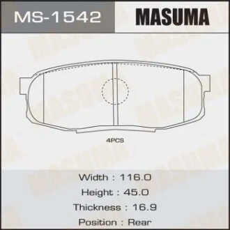 Колодка гальмівна задня Toyota Land Cruiser (09-), Tundra (07-) для MASUMA MS1542 фото товару