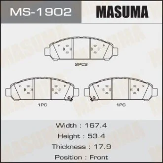 Колодка гальмівна передня Toyota Venza (09-16) для MASUMA MS1902 фото товару