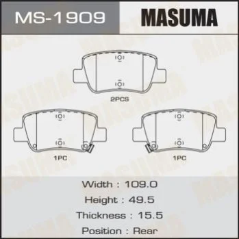 <strong>Колодка тормозная задняя Toyota Avensis (08-) MASUMA MS1909 (фото 1)</strong>