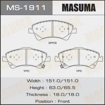 <strong>Колодка гальмівна передня Toyota Auris (06-15), Avensis (08-), Corolla (06-10) MASUMA MS1911 (фото 1)</strong>