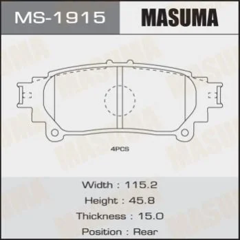 <strong>Колодка тормозная задняя Lexus RX 350 (08-15)/ Toyota Highlander (13-) MASUMA MS1915 (фото 1)</strong>