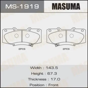 <strong>Колодка тормозная передняя Toyota Hilux (08-15) MASUMA MS1919 (фото 1)</strong>