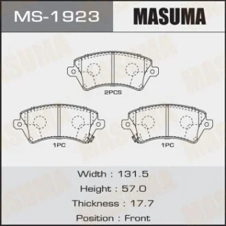 Колодки тормозные передн TOYOTA YARIS, TOYOTA COROLLA (06-14) для MASUMA MS1923 фото товара