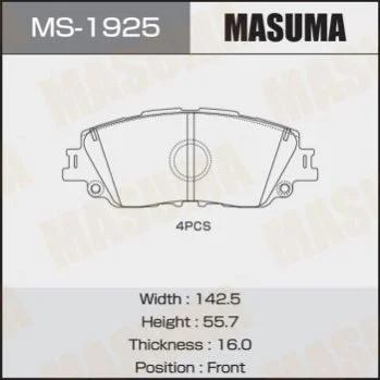 <strong>Колодка тормозная передняя Toyota CH-R (19-), Camry (17-), RAV 4 (19-) MASUMA MS1925 (фото 1)</strong>