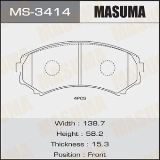 Колодка тормозная передняя Mitsubishi Pajero (00-) MASUMA MS3414 фото товара