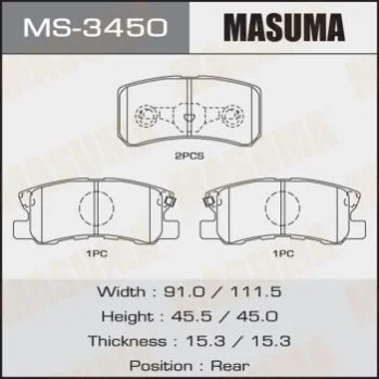 <strong>Колодка гальмівна задня Mitsubishi ASX (10-15), Grandis (04-10), Lancer (08-12), Outlander (07-12), Pajero (-06;06-) MASUMA MS3450 (фото 1)</strong>