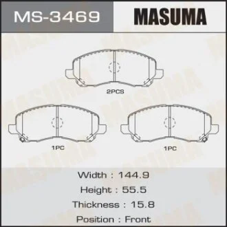 Колодка гальмівна передня Mitsubishi ASX (10-), Grandis (03-09), Lancer (07-15), Outlander (08-) для MASUMA MS3469 фото товару