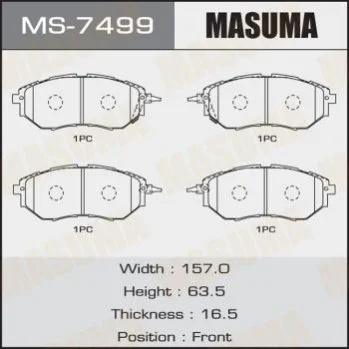 <strong>Колодка гальмівна передня Subaru Forester (12-), Impreza (08-14), Legacy (09-14) MASUMA MS7499 (фото 1)</strong>