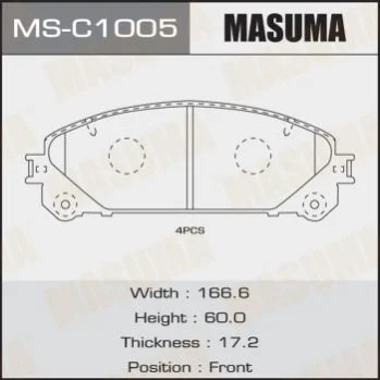 <strong>Колодка гальмівна передня Lexus NX 300 (17-), RX 350 (08-)/ Toyota Highlander (13-) MASUMA MSC1005 (фото 1)</strong>