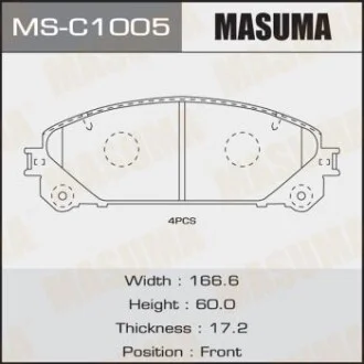 Колодка гальмівна передня Lexus NX 300 (17-), RX 350 (08-)/ Toyota Highlander (13-) для MASUMA MSC1005 фото товару