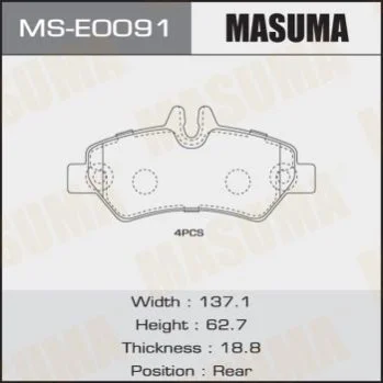 <strong>Колодки тормозные задн MERCEDES-BENZ SPRINTER MASUMA MSE0091 (фото 1)</strong>