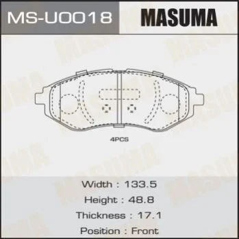 <strong>Колодки гальмівні (MS-U0018) MASUMA MSU0018 (фото 1)</strong>