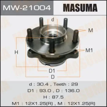 <strong>Ступица колеса переднего в сборе с подшипником Nissan Murano (04-08), Teana (03-08) MASUMA MW21004 (фото 1)</strong>