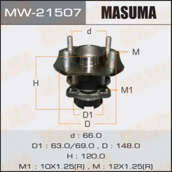<strong>Ступиця колеса заднього в зборі з підшипником Nissan Tida (07-) (с ABS) MASUMA MW21507 (фото 1)</strong>