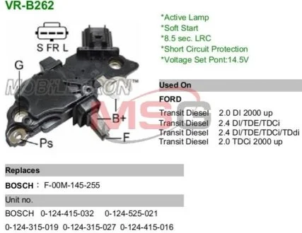 Регулятор напруги генератора для Ford MOBILETRON VRB262 фото товару