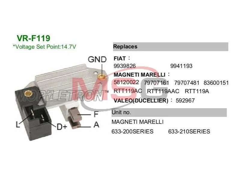 <strong>Регулятор генератора MOBILETRON VRF119 (фото 1)</strong>