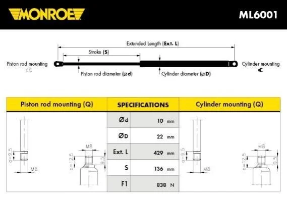 <strong>Амортизатор багажника Jeep GRAND CHEROKEE II (WJ, WG) (вир-во Monroe) MONROE ML6001 (фото 1)</strong>