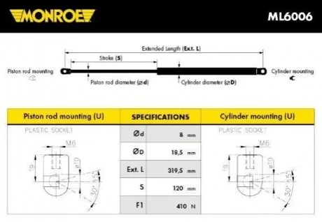 LANDROVER Газовый амортизатор капота Freelander 2 (FA_) для Land Rover MONROE ML6006 фото товару