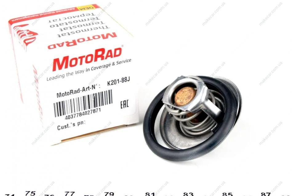 <strong>Термостат системи охолодження (88°C) CHEVROLET AVEO / KALOS DAIHATSU CHARMANT, CUORE II, FEROZA DODGE CARAVAN FORD SCORPIO I, SCORPIO II, SIERRA II, TRANSIT, TRANSIT TOURNEO 0.8-4.0 07.77- MOTORAD 201-88JK (фото 1)</strong>
