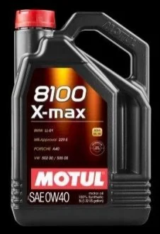 Олива двигуна 8100 X-max 0W-40 5L для Skoda, Audi, Volkswagen, Mercedes, Renault MOTUL 104533 фото товару