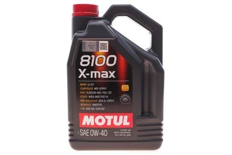 Моторна олива Motul 8100 X-Max 0W-40 синтетична 5 л для Hyundai, Aston Martin, Mazda, Honda, Vauxhall MOTUL 348206 фото товару