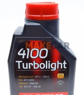 Моторное масло 4100 Turbolight 10W-40 полусинтетическое 1 л MOTUL 387601 (фото 1)
