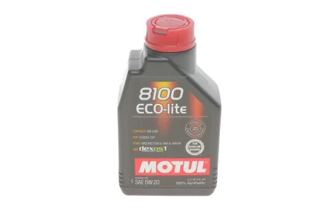 Моторна олива Motul 8100 Eco-Lite 5W-20 синтетична 1 л для Dodge, Fiat, Mazda, Honda, Hyundai MOTUL 841411 фото товару