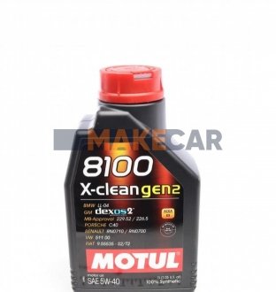 Моторное масло 8100 X-Clean gen2 5W-40 синтетическое 1 л MOTUL 854111 (фото 1)