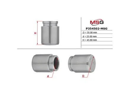 Поршень гальмівного супорта PEUGEOT 4008 12-17; NISSAN Qashqai 07-14; MITSUBISHI Lancer X 07-; CITROEN C4 AirCross 12-17; JEEP Compass 06-16; SUBARU Impreza 92-01; DODGE Caliber 06-12; CHRYSLER Sebring 06-10; LANCIA Lybra 99-05 для Nissan MSG P354502-MSG фото товару