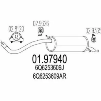 Глушник для Skoda, Seat, Volkswagen MTS 01.97940 фото товару