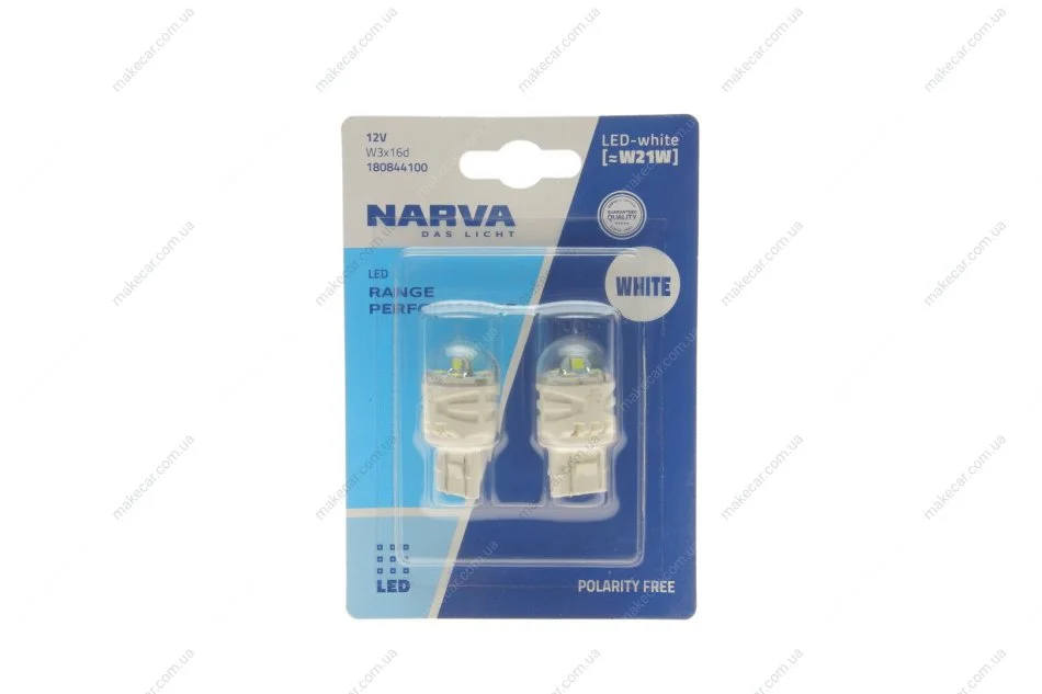 <strong>Лампа світлодіодна W21W white LED Range Performance 2,2W W3x16d (блістер 2шт) (вир-во Narva) NARVA 180844100 (фото 1)</strong>