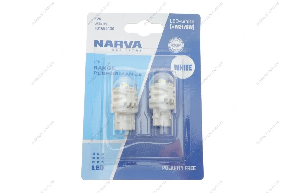 <strong>Лампа світлодіодна W21/5W white LED Range Performance 2.4/0.48W W3x16q (блістер 2шт) (вир-во Narva) NARVA 181694100 (фото 1)</strong>