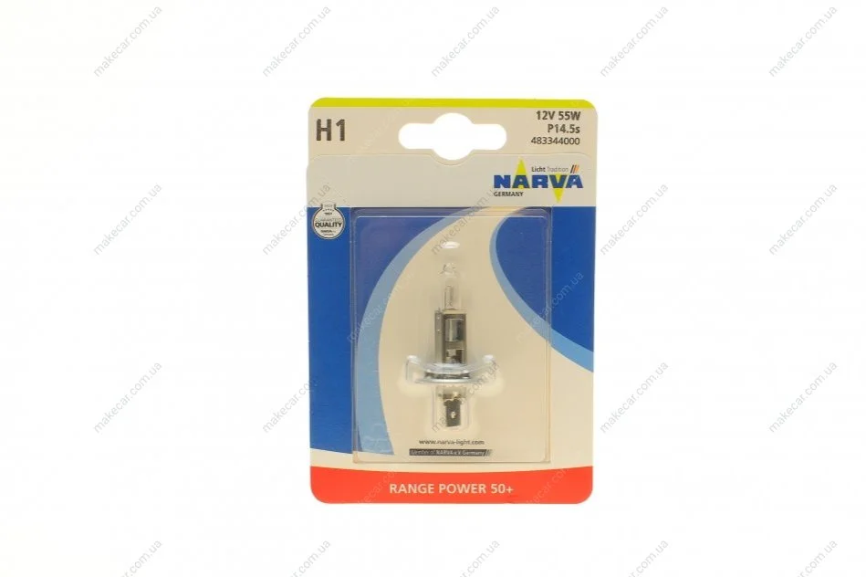 <strong>Лампа галогенна H1 12V 55W P14.5S RANGE POWER 50 NARVA 483344000 (фото 1)</strong>