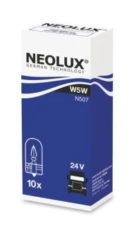 Лампочка допоміжна, 10шт, W5W, 24В, max. 5Вт, тип гнізда W2,1X9,5D для NEOLUX NLX507K10SZT фото товару