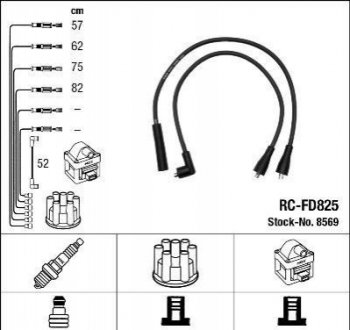 FORD Провода зажигания 5шт CAPRI II 1.6 74-77, ESCORT II 2.0 RS 75-80, SCORPIO I 1.8 85-92, SIERRA II 2.0i 87-93, TRANSIT 2.0 77-86 NGK 8569