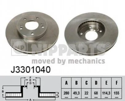 Гальмівний диск для Nissan NIPPARTS J3301040 фото товару