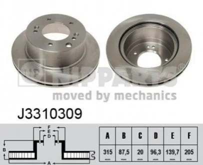 Гальмівний диск для KIA NIPPARTS J3310309 фото товару