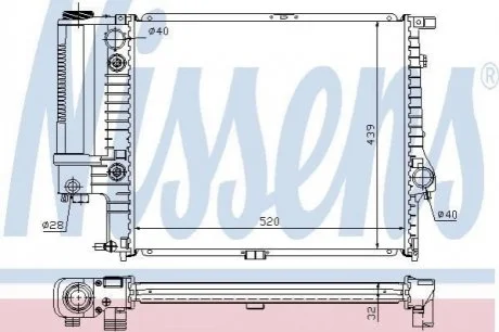 Радіатор BMW 5 E34(88-)520 i(+)[OE 1.468.469] для BMW NISSENS 60709A фото товару