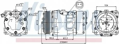 Компресор PT 307(00-)1.4 HDi(+)[OE 6453JN] для Citroen, Peugeot, Fiat, Lancia NISSENS 89032 фото товару