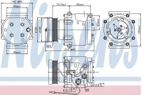 Компресор SAAB 9-3(98-)2.0 i 16V(+)[OE 4635892] для NISSENS 89066 фото товару