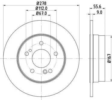 HELLA DB Диск тормозной задний W124/202/203/210 (278*9) для PAGID 8DD 355 101-011 фото товару
