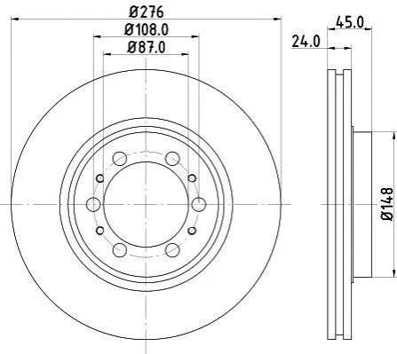 <strong>HELLA MITSUBISHI гальмівний диск передн. Pajero 90 - (276*24) PAGID 8DD 355 105-131 (фото 1)</strong>