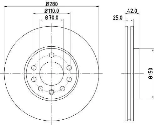 <strong>Гальмівний диск перед. Opel Astra G, H/Zafira 98- (вент.) (280x25) PAGID 8DD355106-071 (фото 1)</strong>