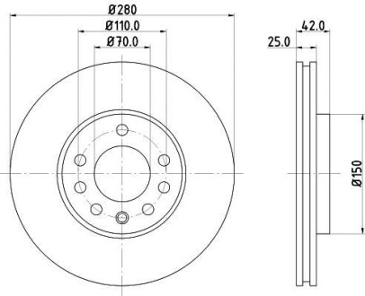 Гальмівний диск перед. Opel Astra G, H/Zafira 98- (вент.) (280x25) PAGID 8DD355106-071 фото товару