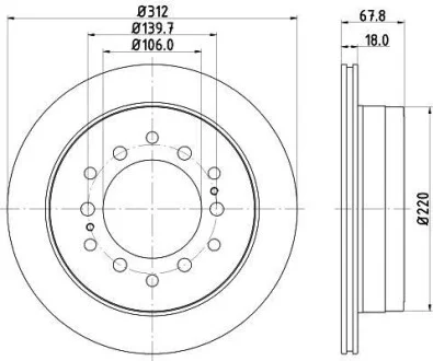 Гальмівний диск зад. Cruiser 300/80/90/Prado/Lexus GX 01-10 3.0-4.7 (PRO) для PAGID 8DD 355 114-861 фото товару