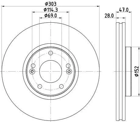 <strong>HELLA PRO HYUNDAI Гальмівний диск передн. GRANDEUR 2.2, 2.4, 3.3, KIA PAGID 8DD 355 122-501 (фото 1)</strong>